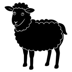 Cute Line Art Sheep Silhouette Black Vector Illustration	