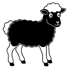 Cute Line Art Sheep Silhouette Black Vector Illustration	
