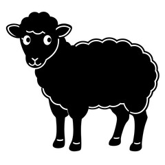 Cute Line Art Sheep Silhouette Black Vector Illustration	