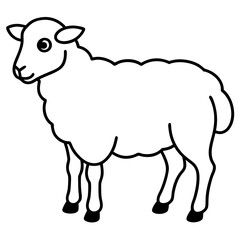 Cute Line Art Sheep Silhouette Black Vector Illustration	