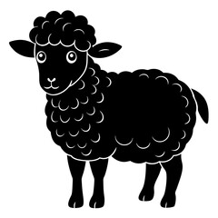 Cute Line Art Sheep Silhouette Black Vector Illustration	
