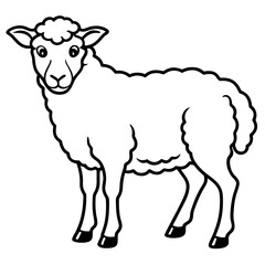 Cute Line Art Sheep Silhouette Black Vector Illustration	