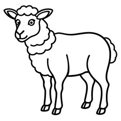 Cute Line Art Sheep Silhouette Black Vector Illustration	