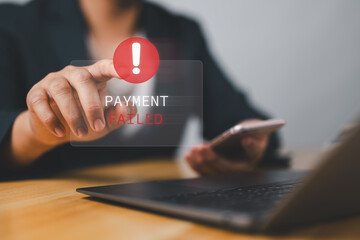 Payment Failed Notification on Smartphone: Businessman Facing Digital Transaction Error, Featuring...