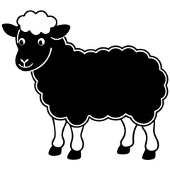 Cute Line Art Sheep Silhouette Black Vector Illustration	