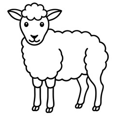 Cute Line Art Sheep Silhouette Black Vector Illustration	