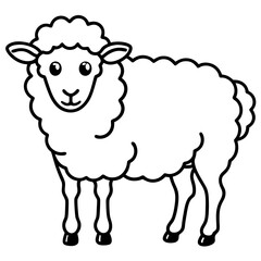 Cute Line Art Sheep Silhouette Black Vector Illustration	