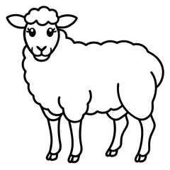 Cute Line Art Sheep Silhouette Black Vector Illustration	