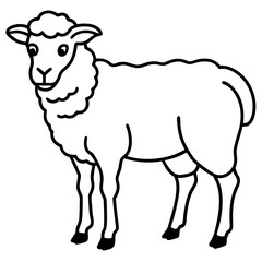 Cute Line Art Sheep Silhouette Black Vector Illustration	