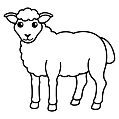 Cute Line Art Sheep Silhouette Black Vector Illustration	