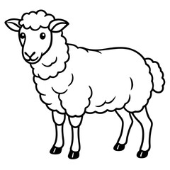 Cute Line Art Sheep Silhouette Black Vector Illustration	