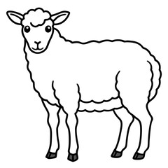 Cute Line Art Sheep Silhouette Black Vector Illustration	