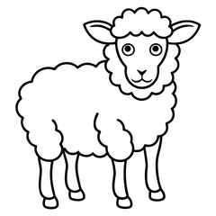 Cute Line Art Sheep Silhouette Black Vector Illustration	