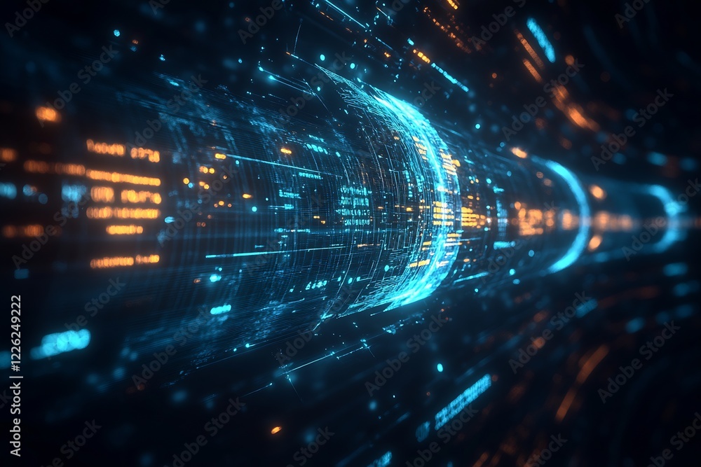 Leinwandbilder Cinematic Digital Data Tunnel with Dynamic Time Codes and Technological Flow : Generative AI