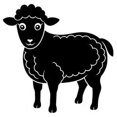 Cute Line Art Sheep Silhouette Black Vector Illustration	
