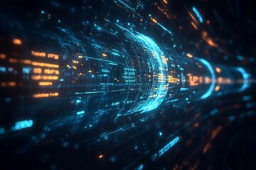 Obraz premium Cinematic Digital Data Tunnel with Dynamic Time Codes and Technological Flow : Generative AI