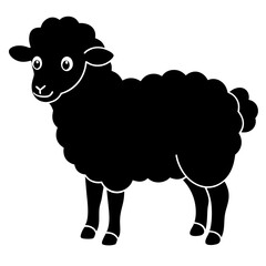 Cute Line Art Sheep Silhouette Black Vector Illustration	