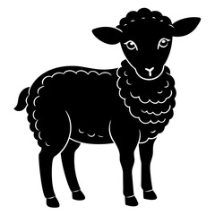 Cute Line Art Sheep Silhouette Black Vector Illustration	