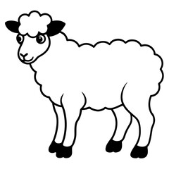 Cute Line Art Sheep Silhouette Black Vector Illustration	