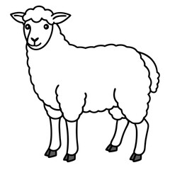Cute Line Art Sheep Silhouette Black Vector Illustration	