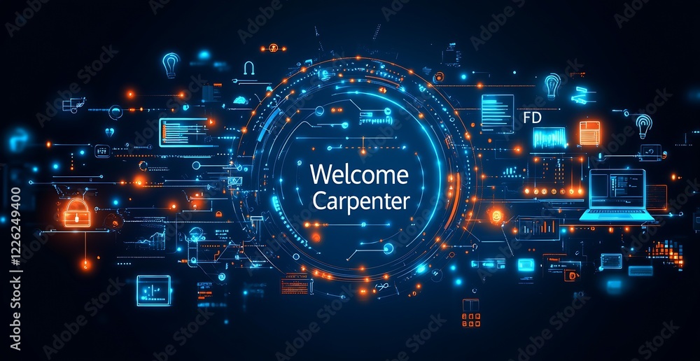 Aufkleber High-Tech Welcome Interface with Blue and Orange Elements for Technology Enthusiasts : Generative AI