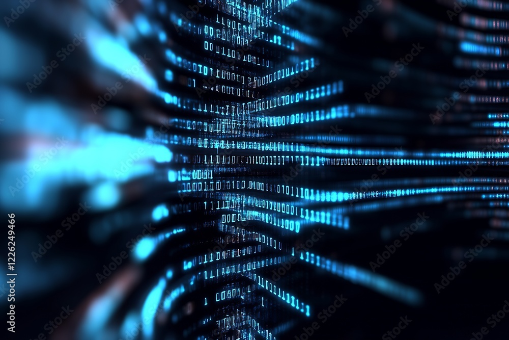 Poster Futuristic Blue Cyber Data Patterns Flow in Abstract Virtual Technology Space : Generative AI