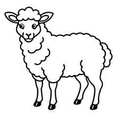 Cute Line Art Sheep Silhouette Black Vector Illustration	