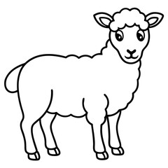 Cute Line Art Sheep Silhouette Black Vector Illustration	