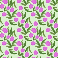 seamless colorful tulip pattern for fabric with green background