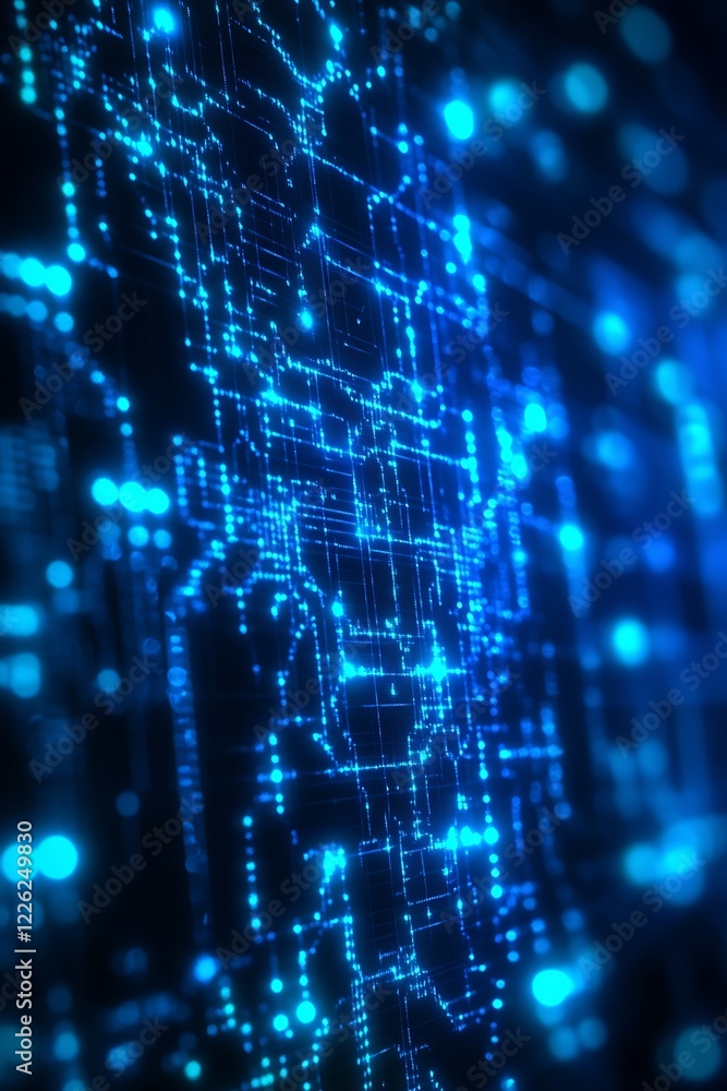 Poster Abstract digital blue circuit board with intricate glowing patterns and technology theme : Generative AI