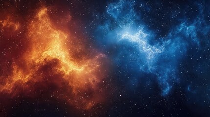 Obraz premium Vibrant Blue and Fiery Orange Cosmic Nebula Background Abstract Impressionism Texture Design