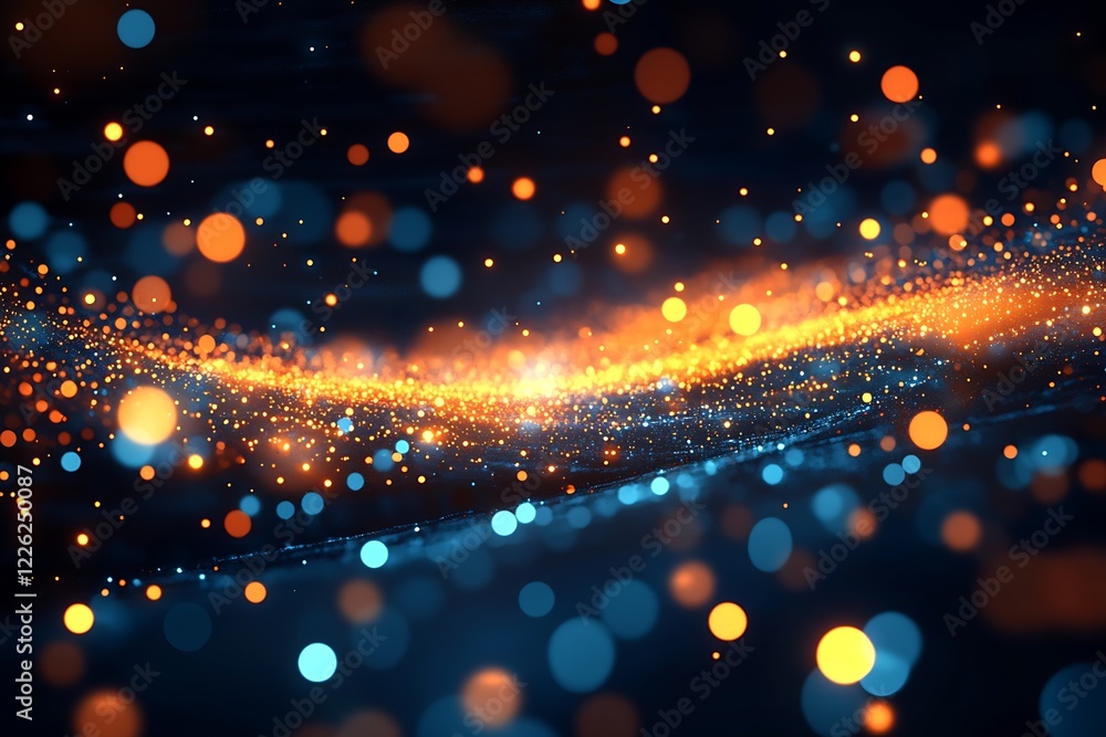 Aufkleber blue and orange light particles creating a futuristic abstract landscape : generative ai
