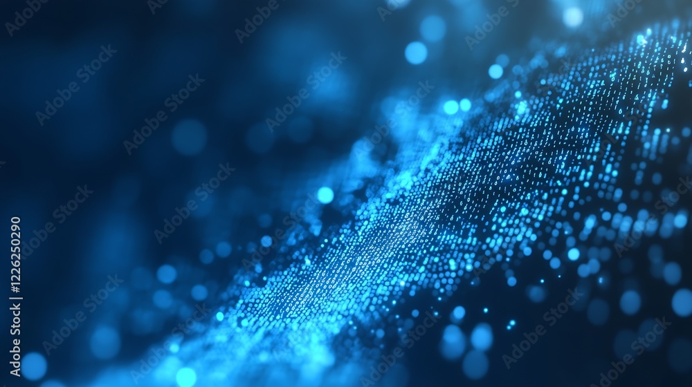 Poster Blue Digital Data Wave Abstract Technology Background : Generative AI