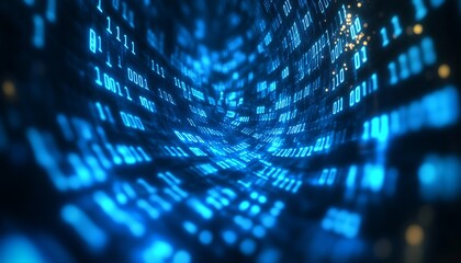 Futuristic blue digital binary code data tunnel abstract background : Generative AI