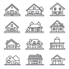 A Collection Of House Icon Line Drawings
