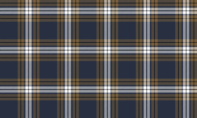 Seamless plaid pattern with navy, brown and white colors for textile and clothing design. Unique, beautiful and stylish. Vector illustration.