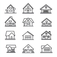 Twelve Outline Drawings of Simple House Designs