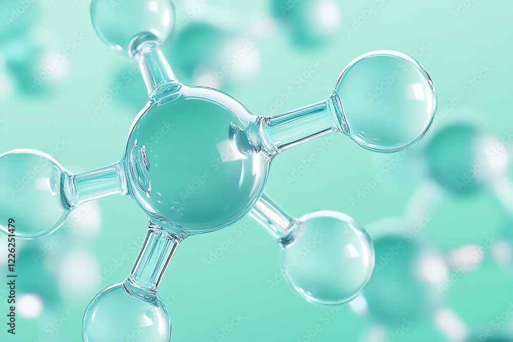 Aufkleber Close Up of Methane Molecule with Transparent Spheres on Gradient Background : Generative AI