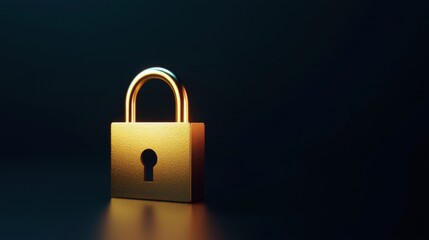 Fototapeta premium Glowing golden padlock on a dark background