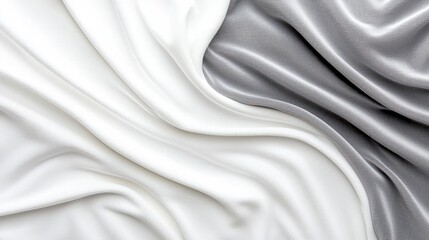Obraz premium White and grey silk fabric texture, elegant drapes, soft folds, luxurious textile background, ideal for fashion or design