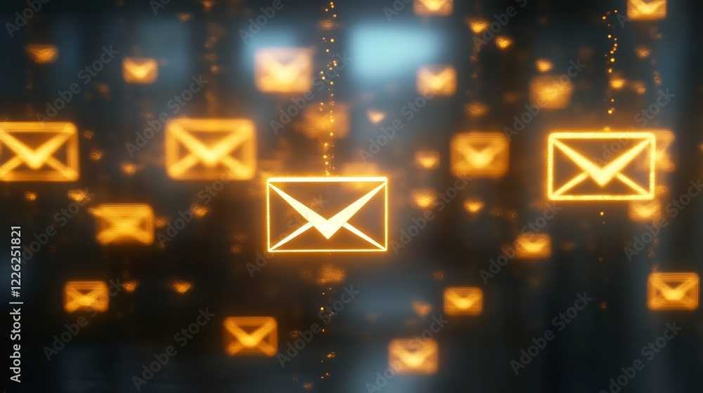 Poster Abstract Glowing Email Icons Floating in a Virtual Digital Network : Generative AI