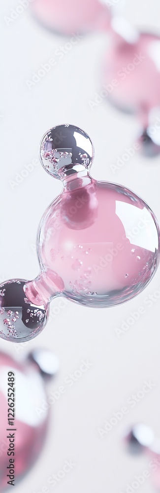 Poster Close-Up of Pink Molecular Structure with Transparent Bubbles in Soft Focus : Generative AI