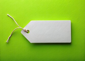 Panoramic Lime Green Background Blank Gift Tag Mockup -  High-Resolution Paper Tag Image