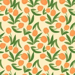 seamless colorful tulip pattern for fabric with yellow background