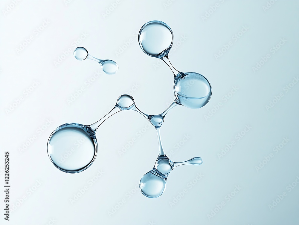 Aufkleber Artistic Render of Water Molecule Structure on a Light Blue Gradient Background : Generative AI
