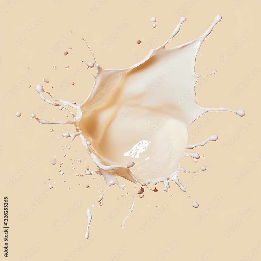 Aufkleber dynamic cream splash on beige background showcasing vibrant fluid motion : generative ai