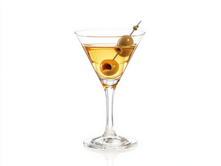 A classic dry martini in a V-shaped martini glass,