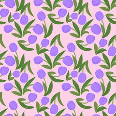 seamless colorful tulip pattern for fabric with Pink background