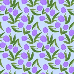seamless colorful tulip pattern for fabric with light blue background