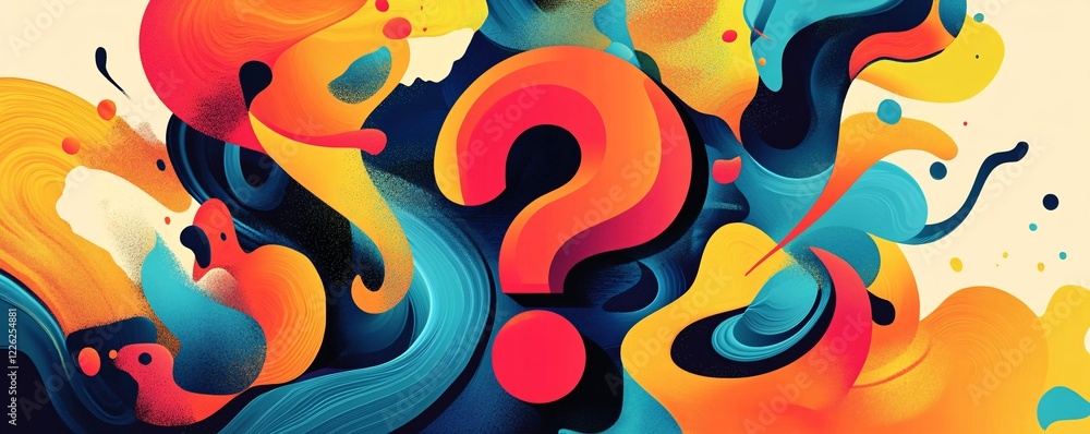 Aufkleber colorful abstract background with a big red question mark at the center